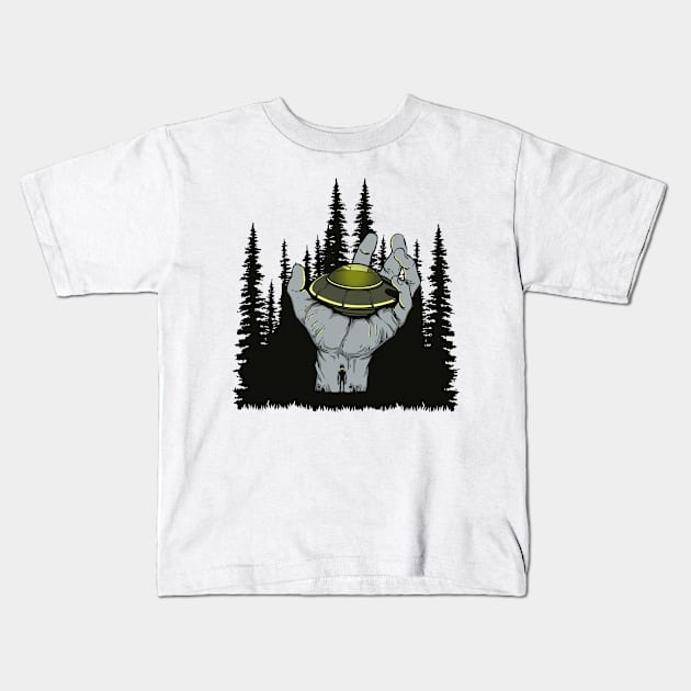 UFO Landing Hand Kids T-Shirt by Mako Design 